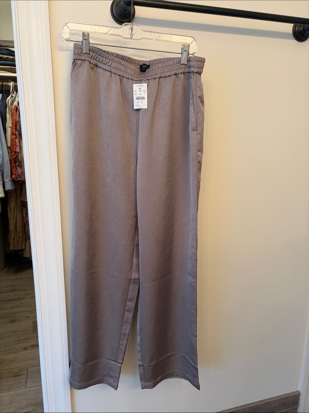 J. Crew Satin-Style Elastic Waist Pants - Gray Taupe
